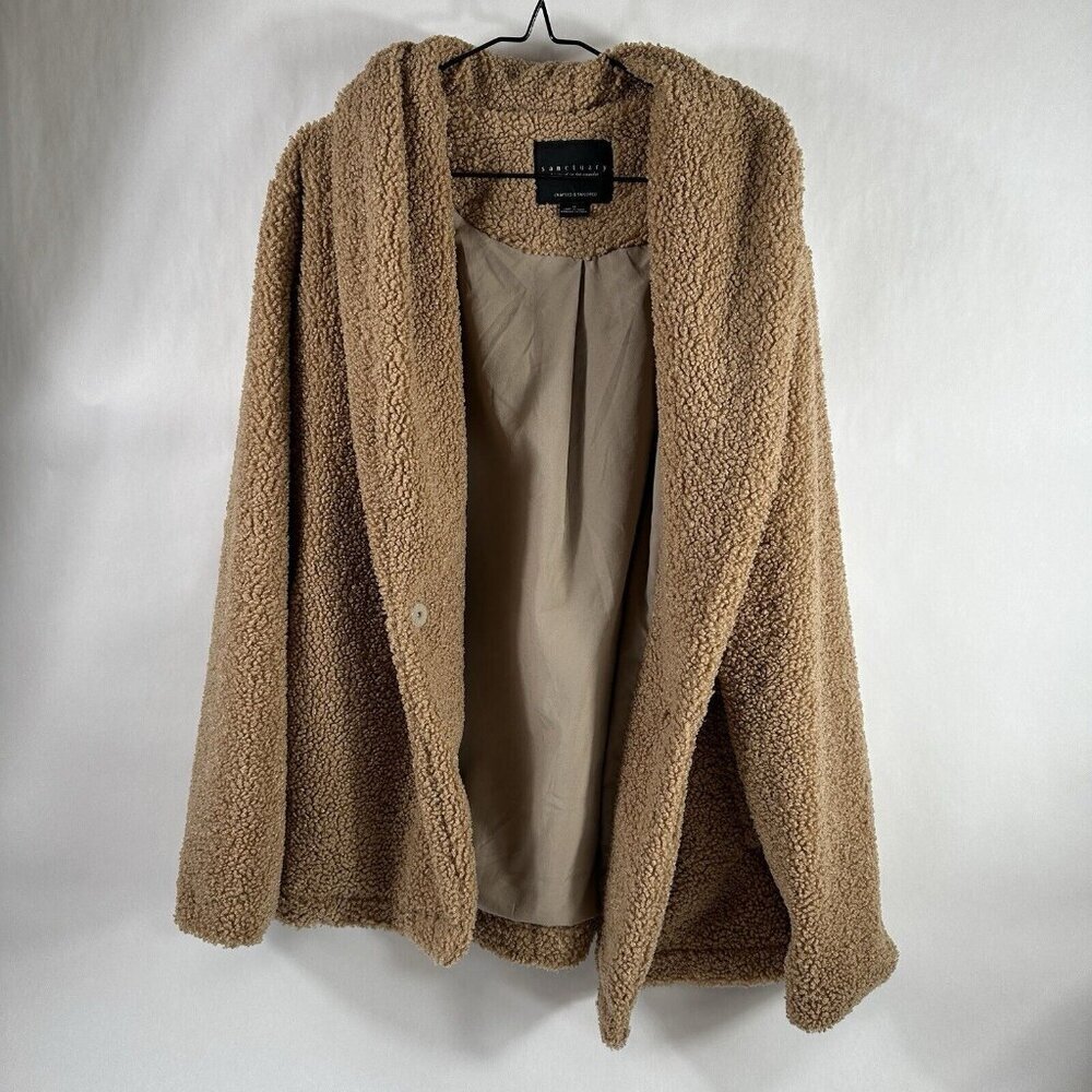Sanctuary Snap Teddy Coat Tan Faux Fur Jacket/Coat Size Medium